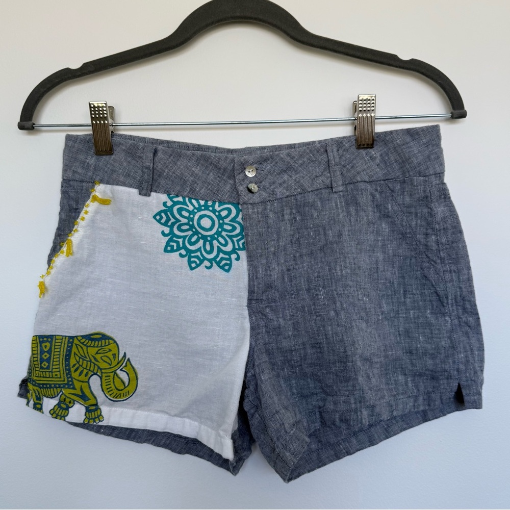 Linen Elephant Print Shorts - Size S  Excellent Condition